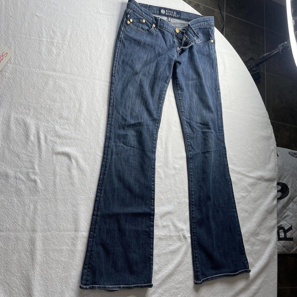 ROCK & REPUBLIC Dark Wash Boot Cut Jeans Women’s Sz 29 Inseam 32” Cut #001481 - Picture 11 of 12